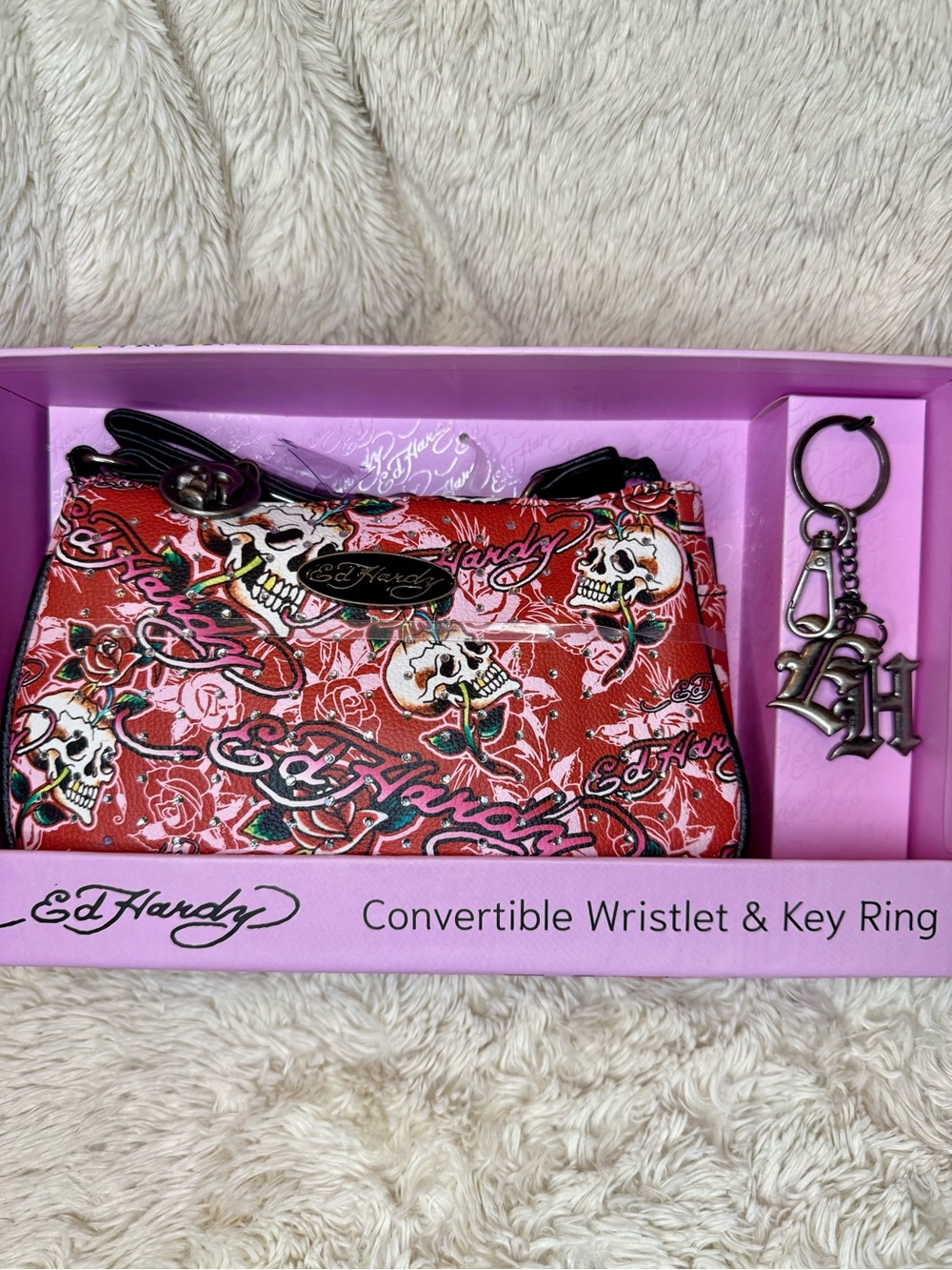 Ed Hardy Red Skull & Rose Convertible Wristlet with Key Ring